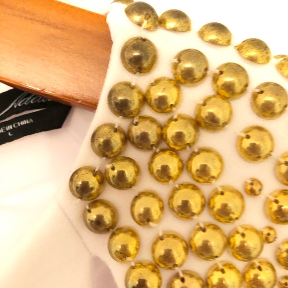 White BEBE dress w/Gold Studs - Picture 8 of 8